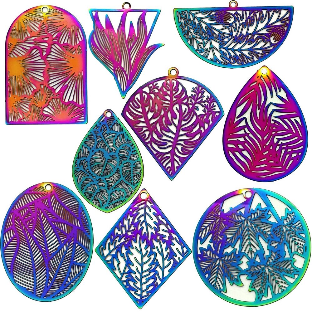6921 18pcs Hollow Leaf Charms Geometric Shape Multicolor Plant Filigree